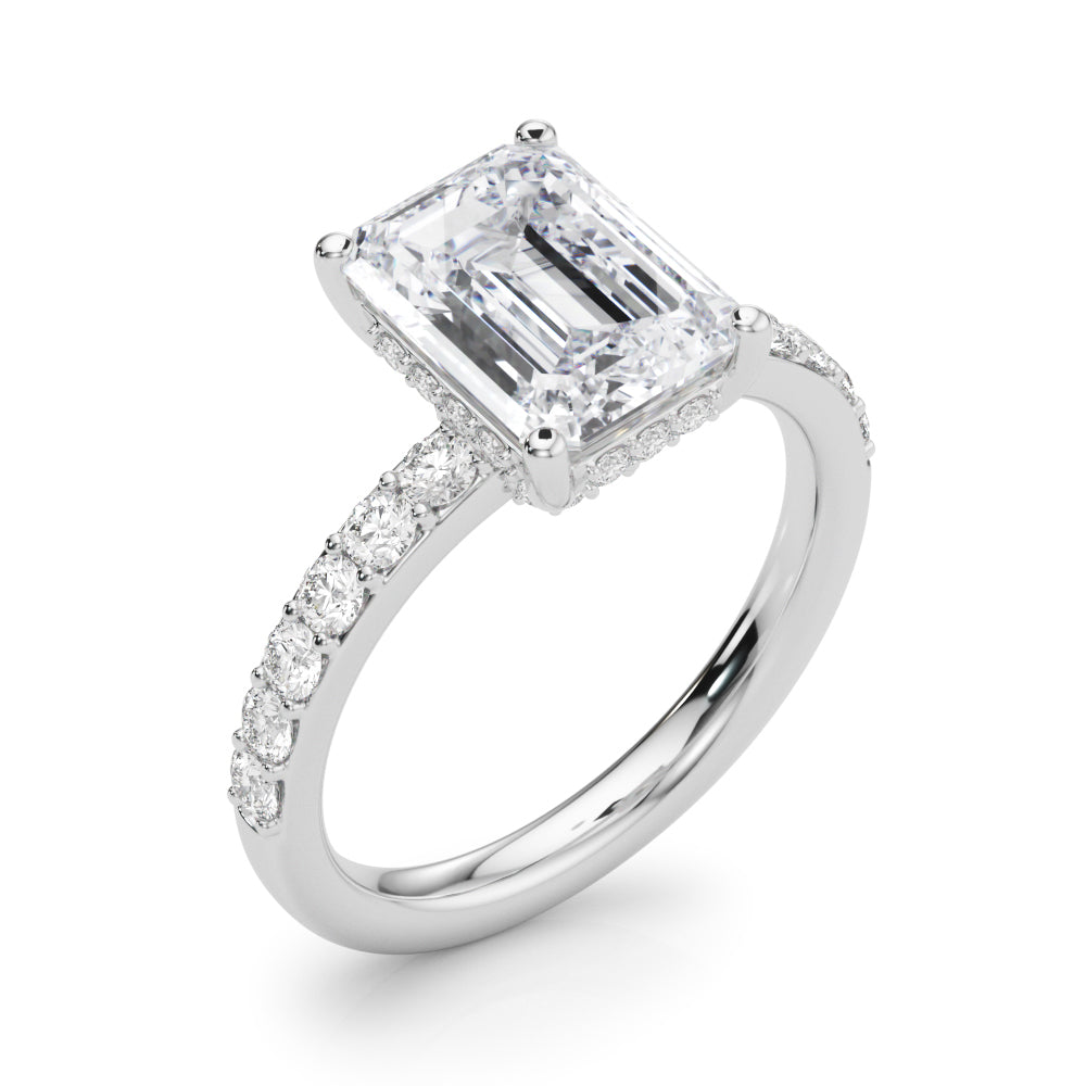 LUMEO Emerald Hidden Halo Diamond Engagement Ring Angle View in Platinum 