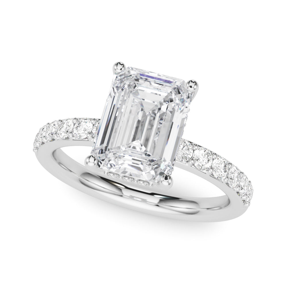 LUMEO Emerald Hidden Halo Diamond Engagement Ring Front View in Platinum 