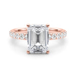 LUMEO Emerald Hidden Halo Diamond Engagement Ring Set in 18k Solid Rose Gold 