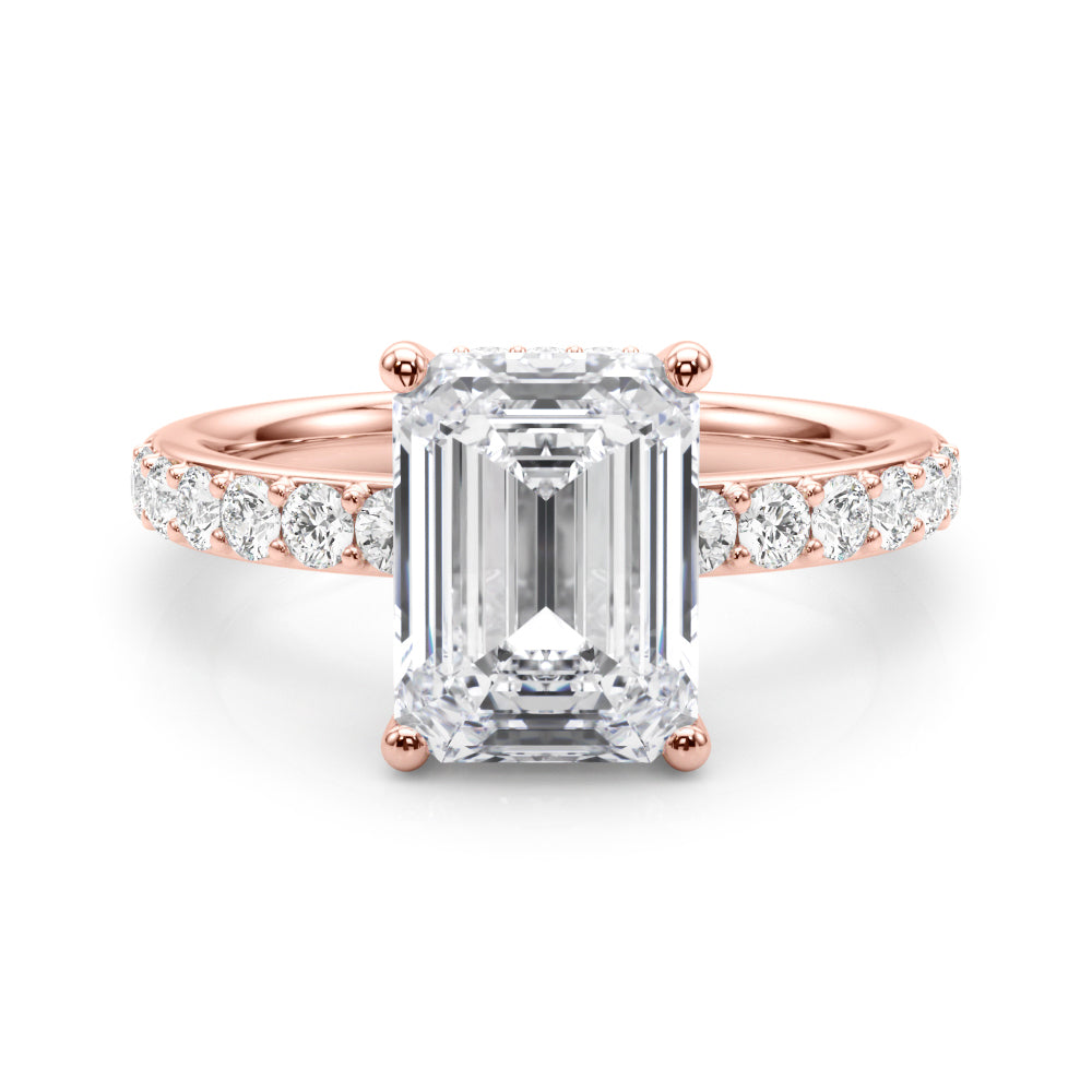 LUMEO Emerald Hidden Halo Diamond Engagement Ring Set in 18k Solid Rose Gold 