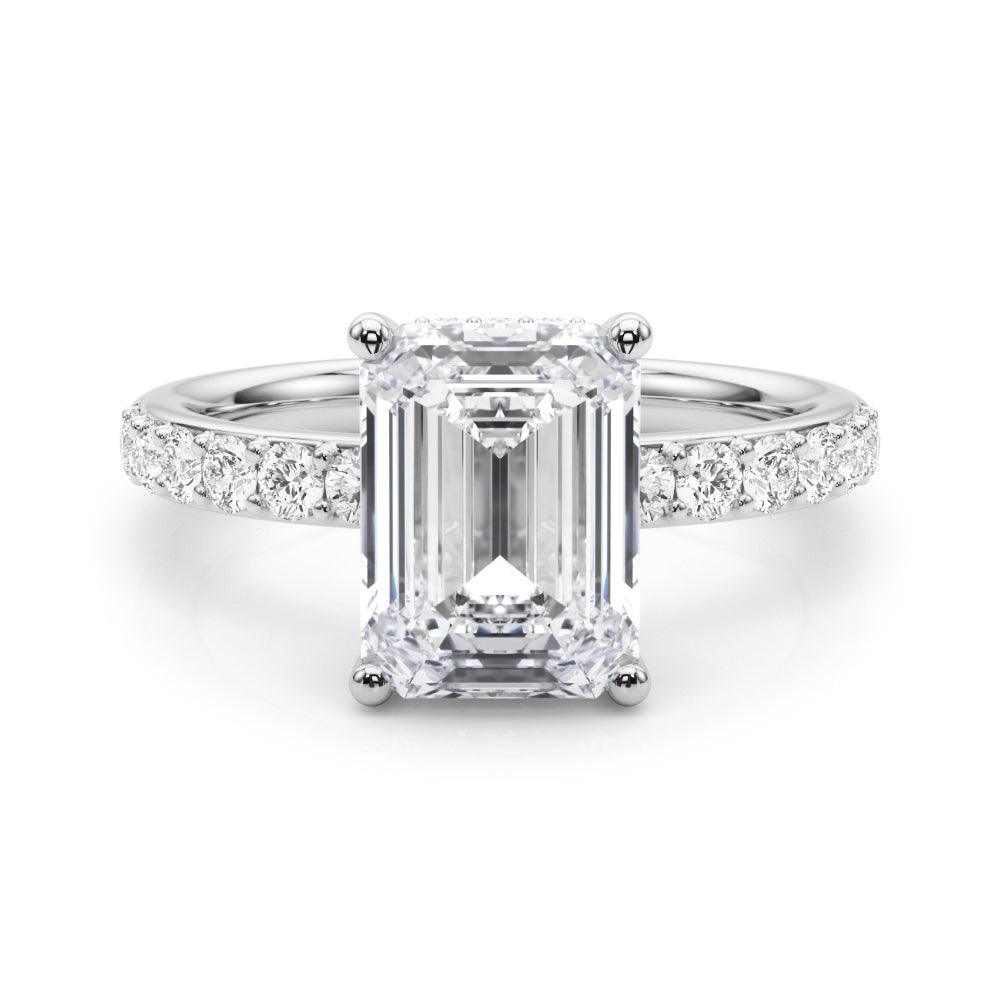 LUMEO Emerald Hidden Halo Diamond Engagement Ring Set in Platinum 