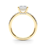 LUMEO Emerald Hidden Halo Diamond Engagement Ring Side View in 18k Solid Yellow Gold 