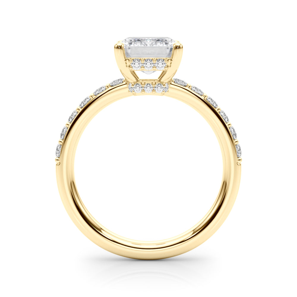 LUMEO Emerald Hidden Halo Diamond Engagement Ring Side View in 18k Solid Yellow Gold 