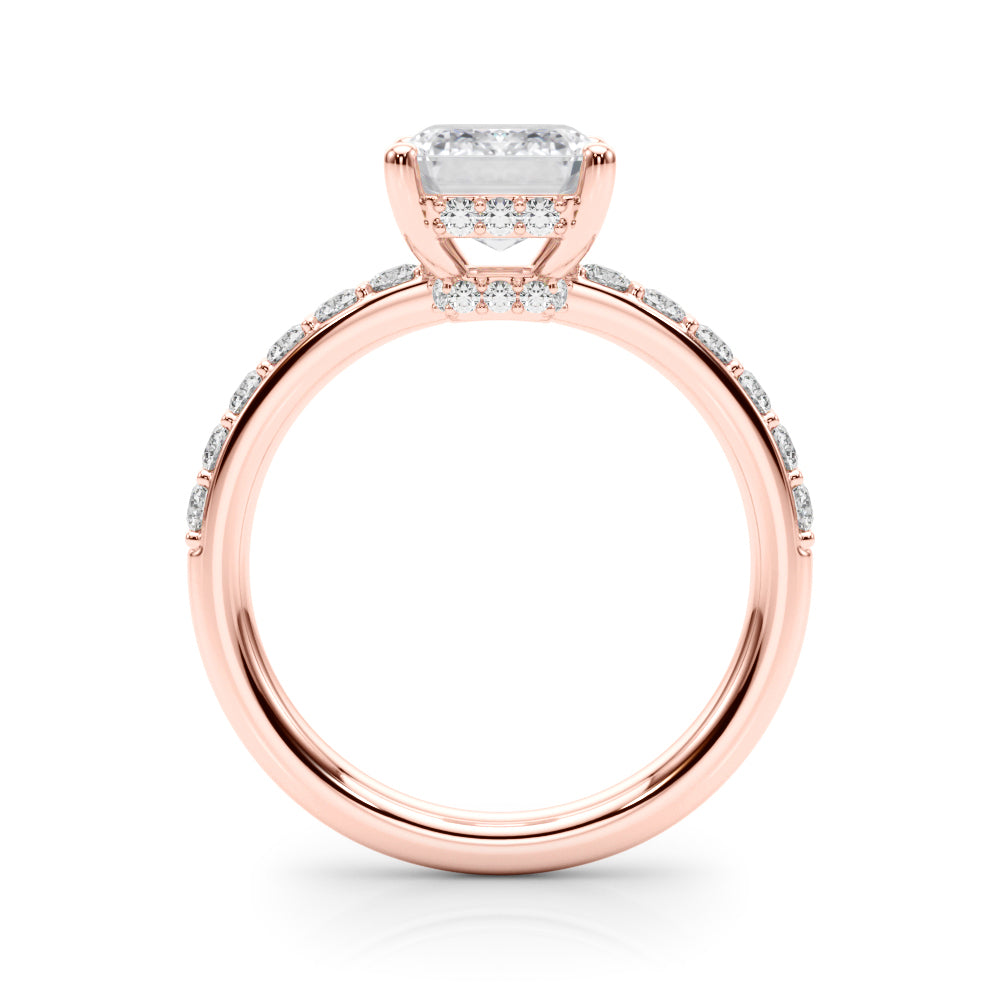 LUMEO Emerald Hidden Halo Diamond Engagement Ring Side View in 18k Solid Rose Gold 