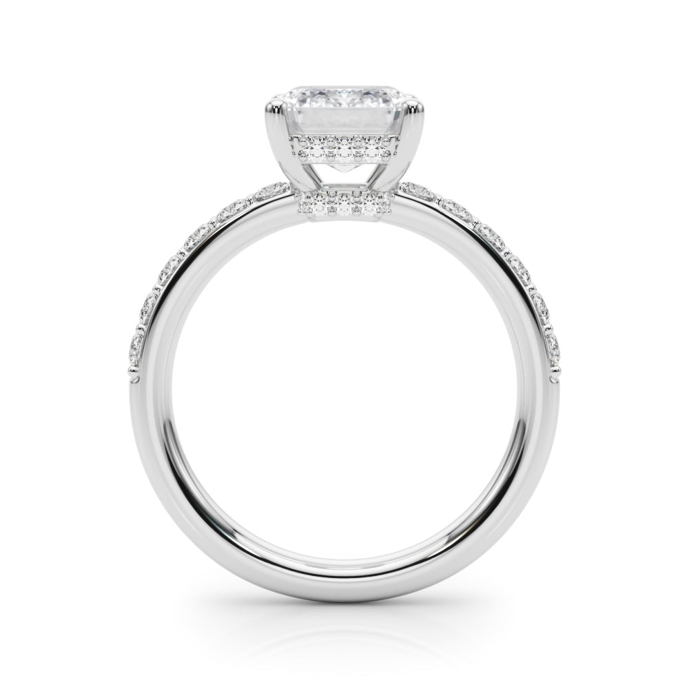 LUMEO Emerald Hidden Halo Diamond Engagement Ring Side View in Platinum 