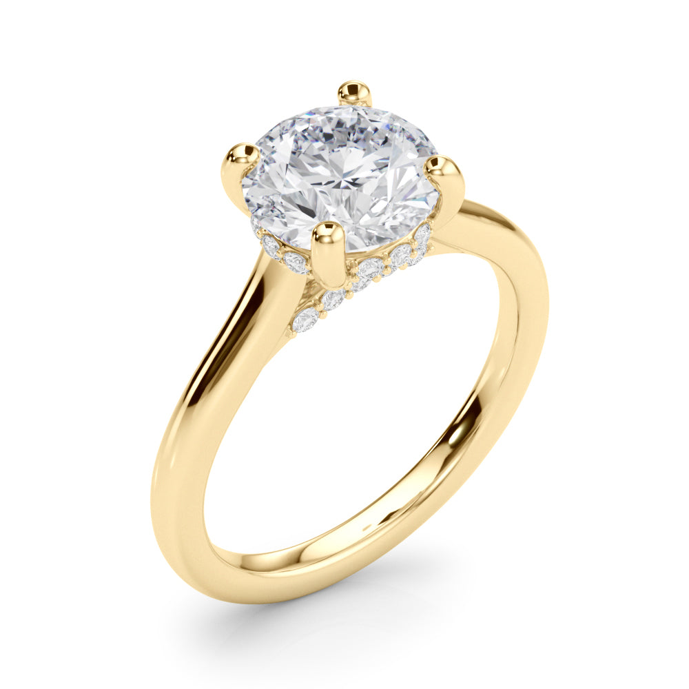 LUMEO Round Hidden Halo Diamond Engagement Ring Angle View in 18k Solid Yellow Gold 