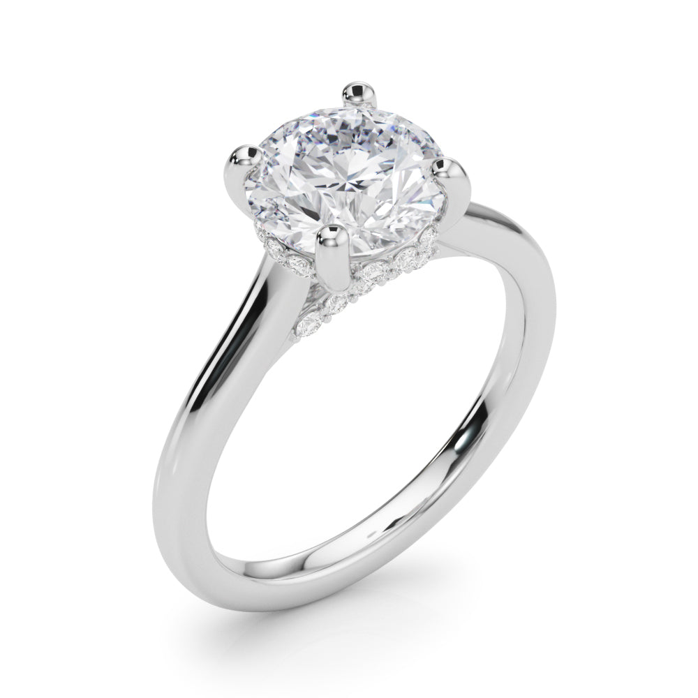 LUMEO Round Hidden Halo Diamond Engagement Ring Angle View in Platinum 