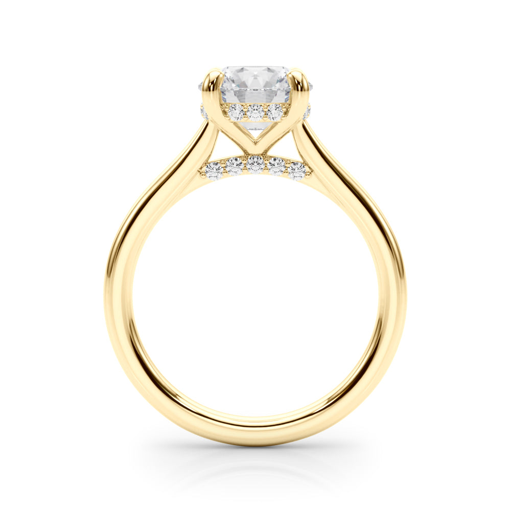 LUMEO Round Hidden Halo Diamond Engagement Ring Side View in 18k Solid Yellow Gold 