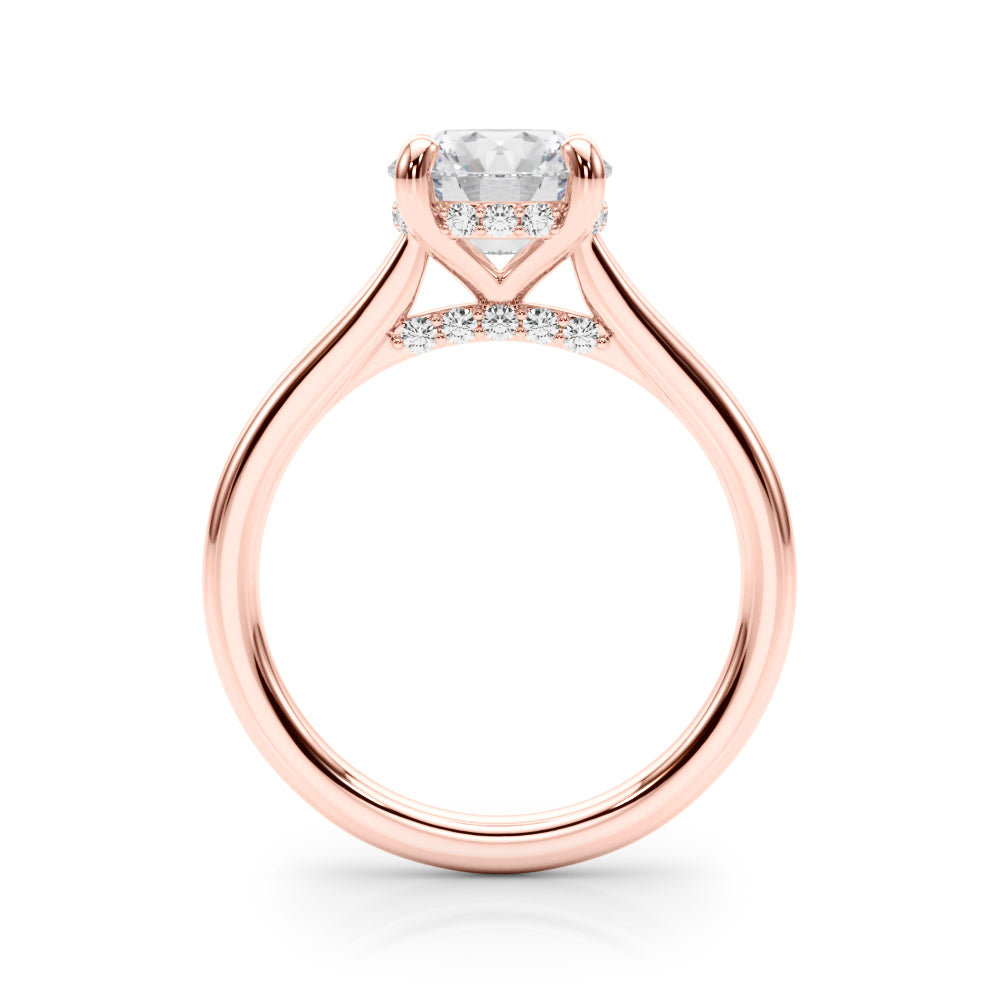 LUMEO Round Hidden Halo Diamond Engagement Ring Side View in 18k Solid Rose Gold 