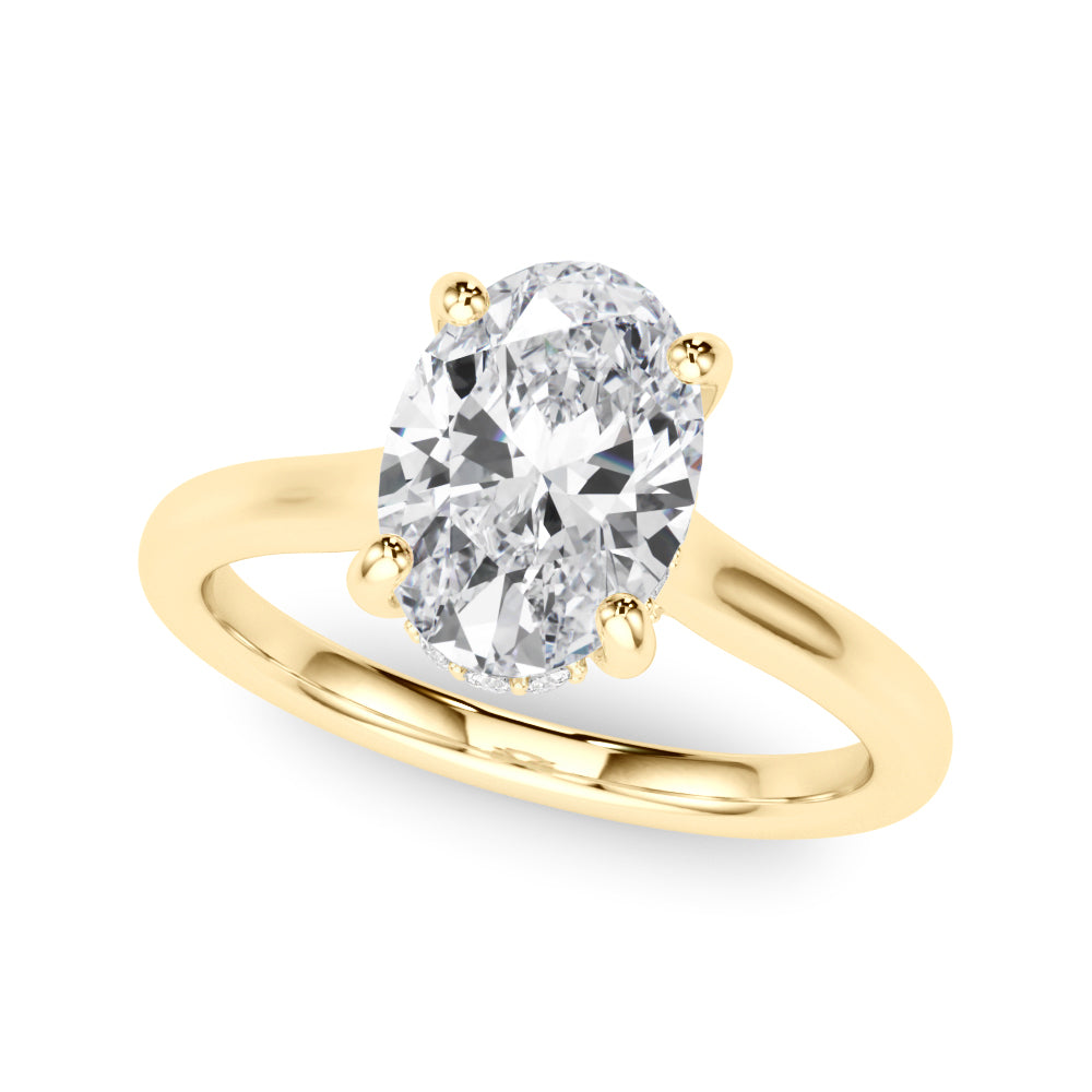 LUMEO Oval Hidden Halo Diamond Engagement Ring Front View in 18k Solid Yellow Gold 