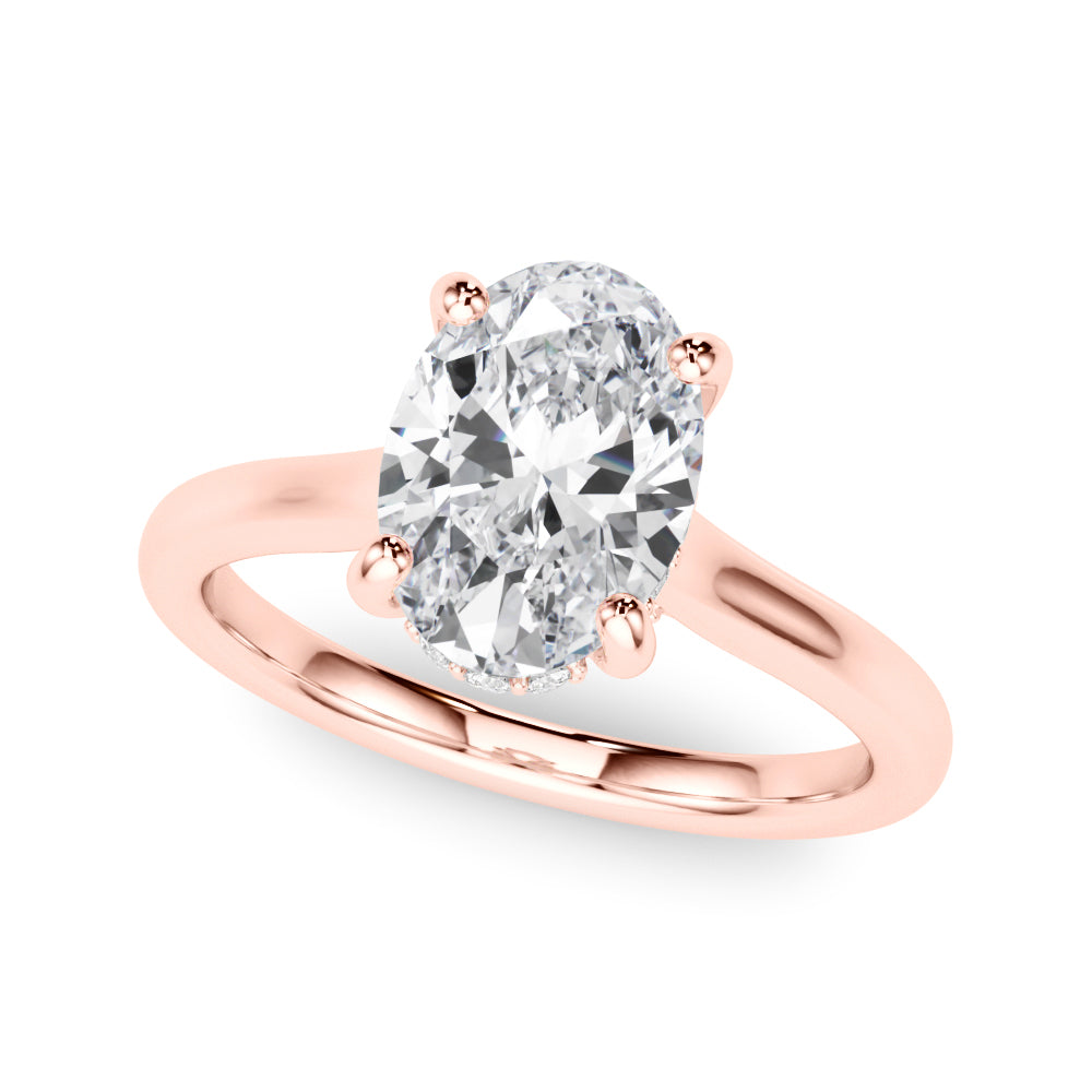 LUMEO Oval Hidden Halo Diamond Engagement Ring Front View in 18k Solid Rose Gold 