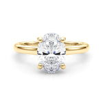 LUMEO Oval Hidden Halo Diamond Engagement Ring Set in 18k Solid Yellow Gold 