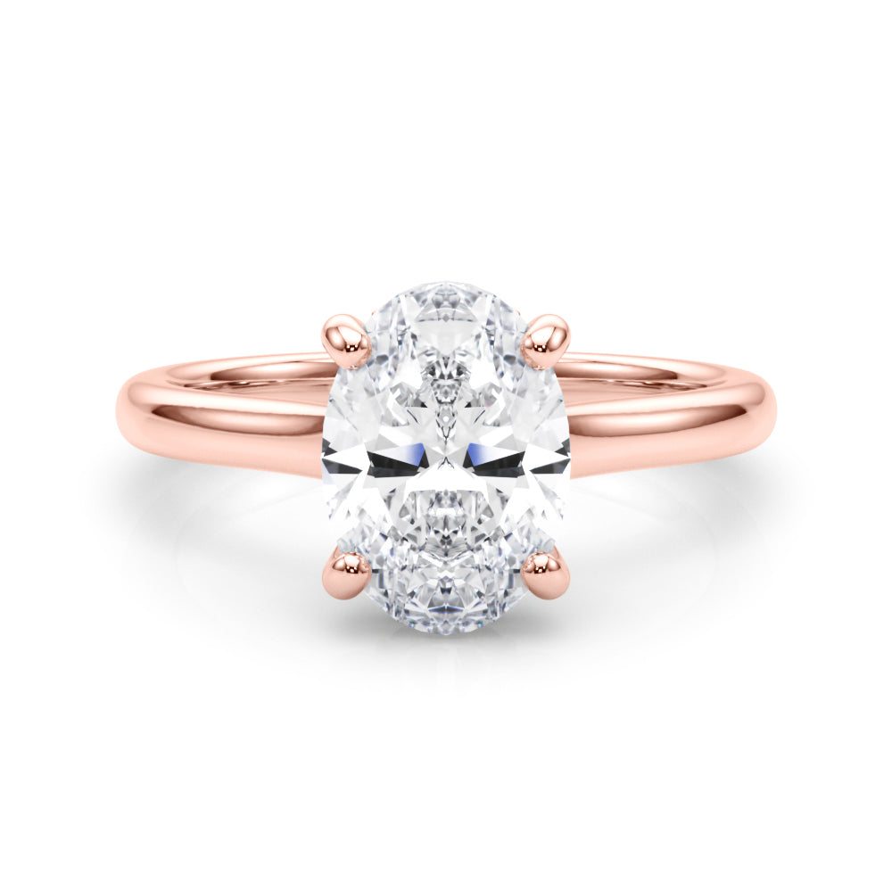 LUMEO Oval Hidden Halo Diamond Engagement Ring Set in 18k Solid Rose Gold 