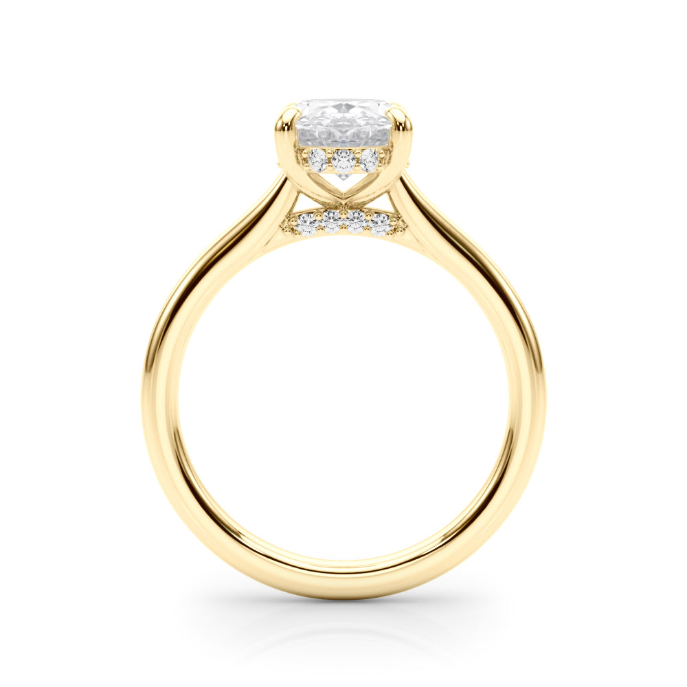 LUMEO Oval Hidden Halo Diamond Engagement Ring Side View in 18k Solid Yellow Gold 