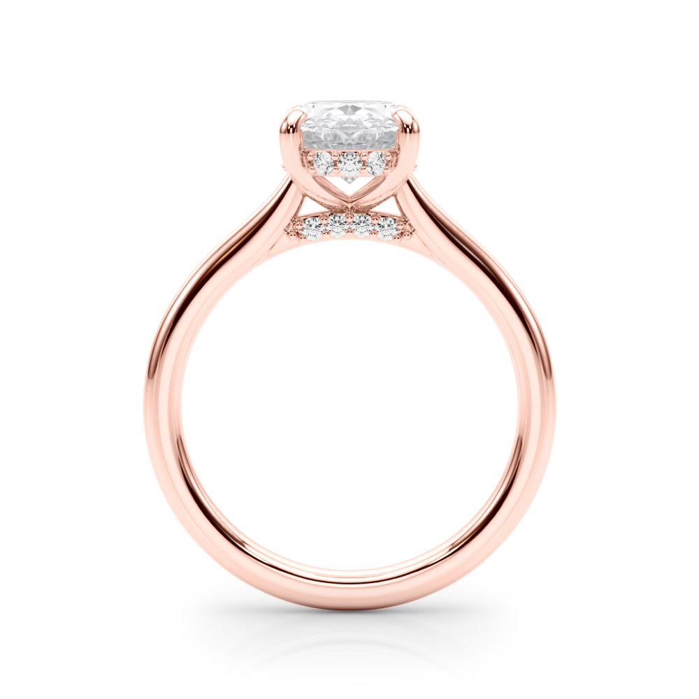 LUMEO Oval Hidden Halo Diamond Engagement Ring Side View in 18k Solid Rose Gold 