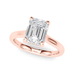 LUMEO Emerald Hidden Halo Diamond Engagement Ring Front View in 18k Solid Rose Gold 