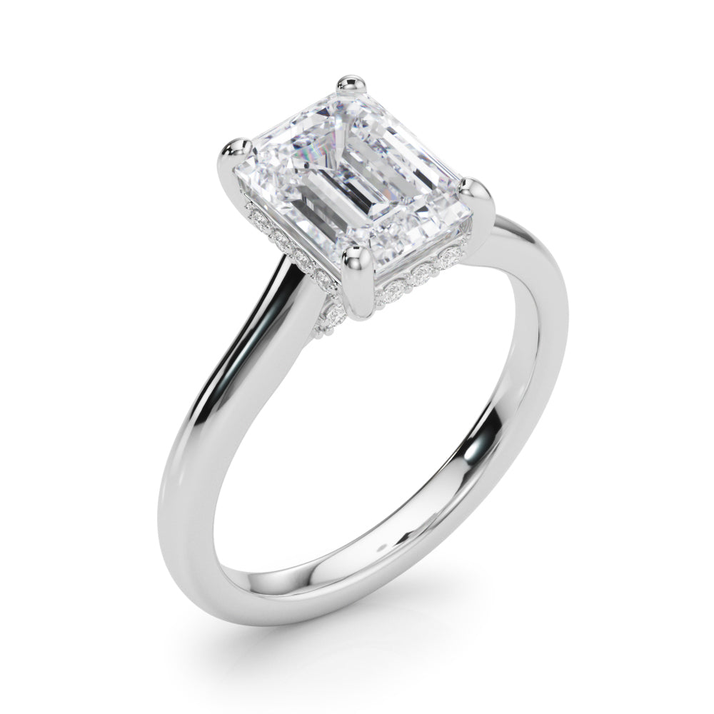 LUMEO Emerald Hidden Halo Diamond Engagement Ring Angle View in Platinum 