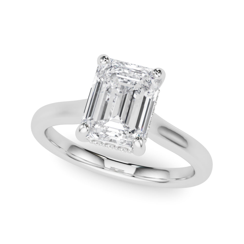 LUMEO Emerald Hidden Halo Diamond Engagement Ring Front View in Platinum 