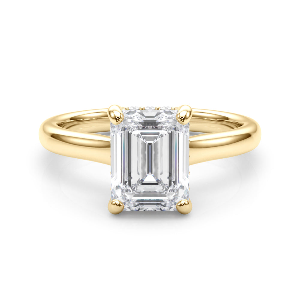 LUMEO Emerald Hidden Halo Diamond Engagement Ring Set in 18k Solid Yellow Gold 