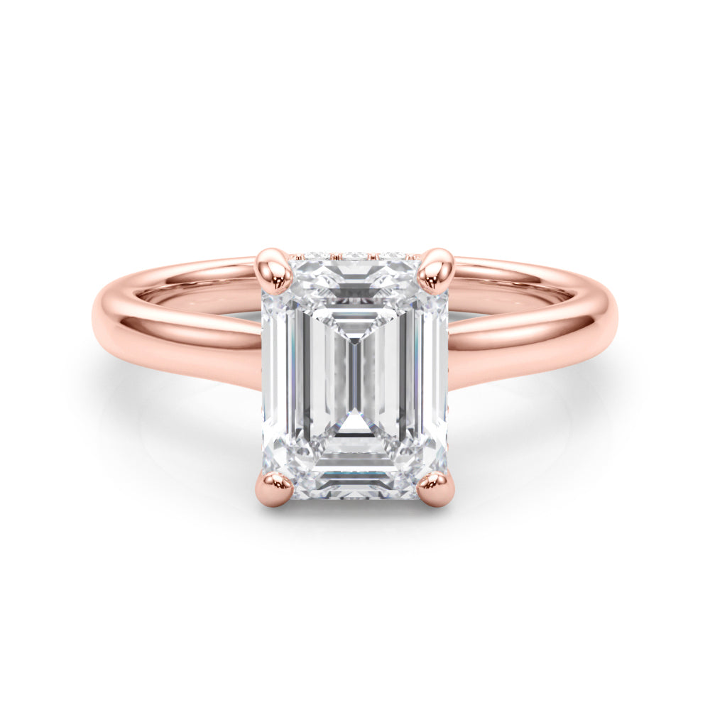 LUMEO Emerald Hidden Halo Diamond Engagement Ring Set in 18k Solid Rose Gold 