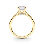 LUMEO Emerald Hidden Halo Diamond Engagement Ring Side View in 18k Solid Yellow Gold 