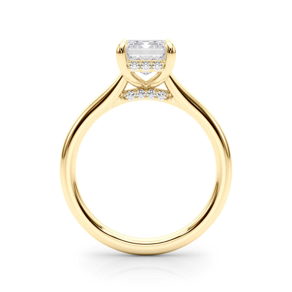 LUMEO Emerald Hidden Halo Diamond Engagement Ring Side View in 18k Solid Yellow Gold 