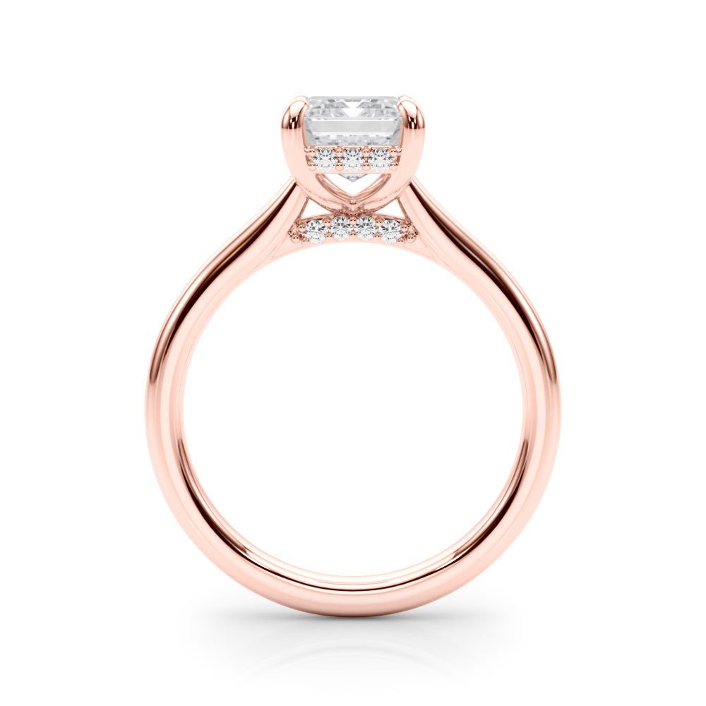 LUMEO Emerald Hidden Halo Diamond Engagement Ring Side View in 18k Solid Rose Gold 