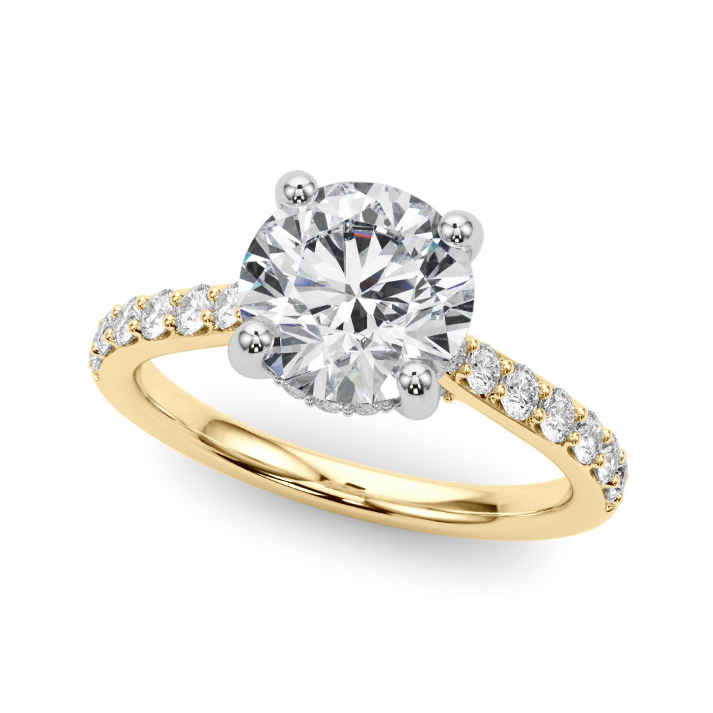 LUMEO Round Hidden Halo Diamond Engagement Ring Front View in 18k Solid Yellow Gold 