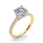 LUMEO Round Hidden Halo Diamond Engagement Ring Angle View in 18k Solid Yellow Gold 
