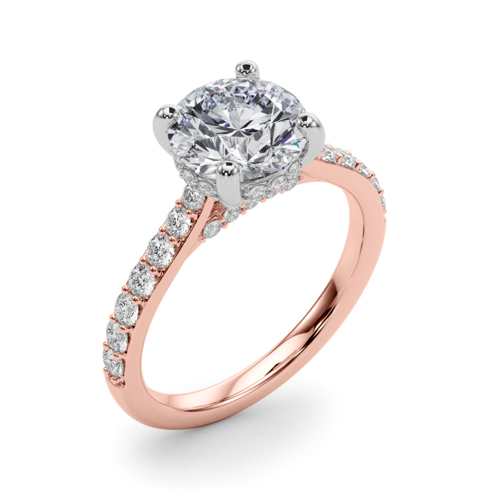 LUMEO Round Hidden Halo Diamond Engagement Ring Angle View in 18k Solid Rose Gold 