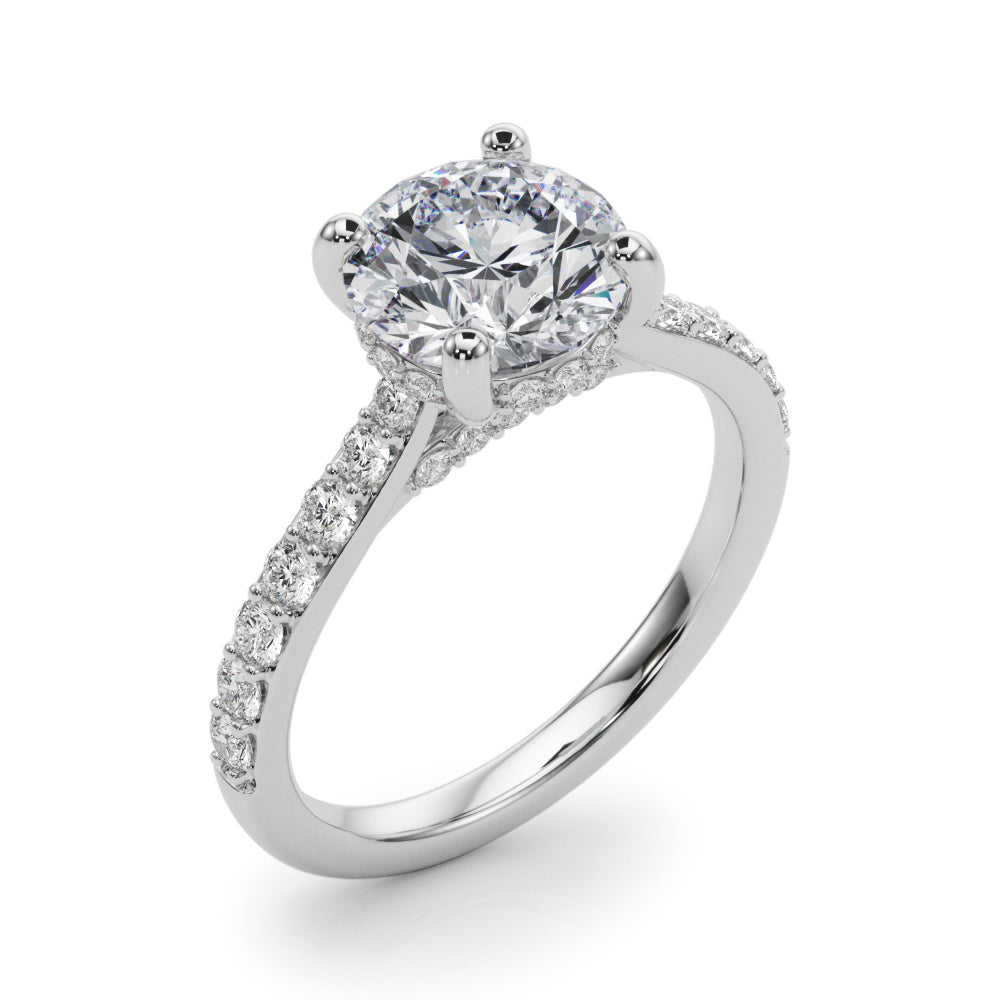 LUMEO Round Hidden Halo Diamond Engagement Ring Angle View in Platinum 