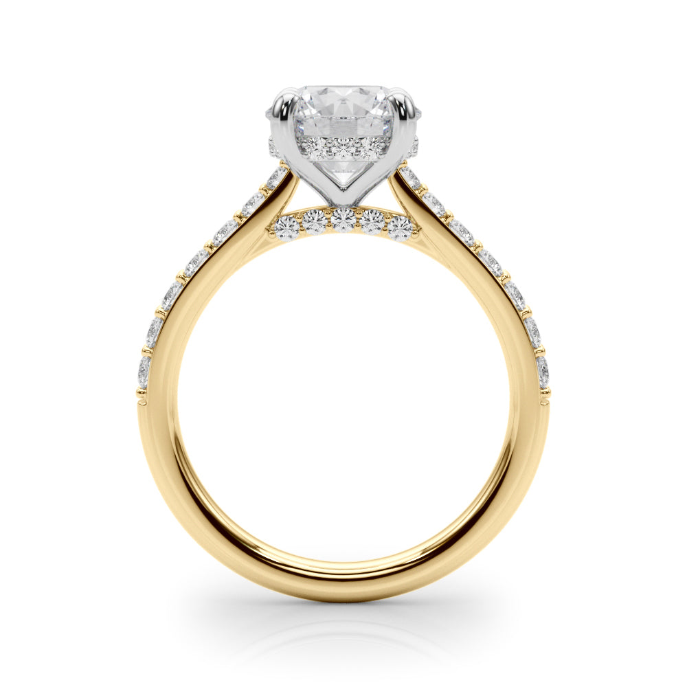 LUMEO Round Hidden Halo Diamond Engagement Ring Side View in 18k Solid Yellow Gold 