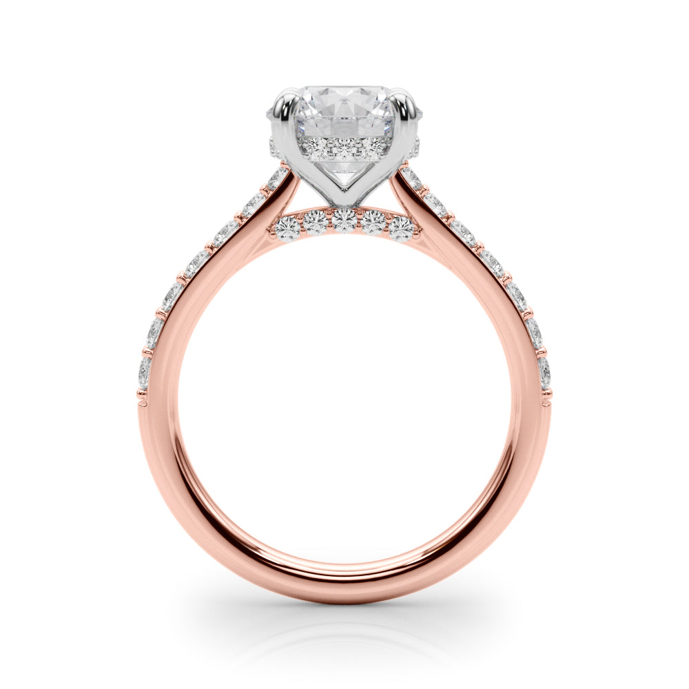 LUMEO Round Hidden Halo Diamond Engagement Ring Side View in 18k Solid Rose Gold 