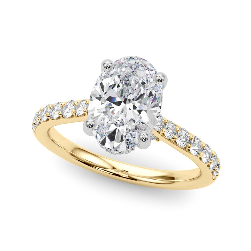 LUMEO Oval Hidden Halo Diamond Engagement Ring Front View in 18k Solid Yellow Gold 