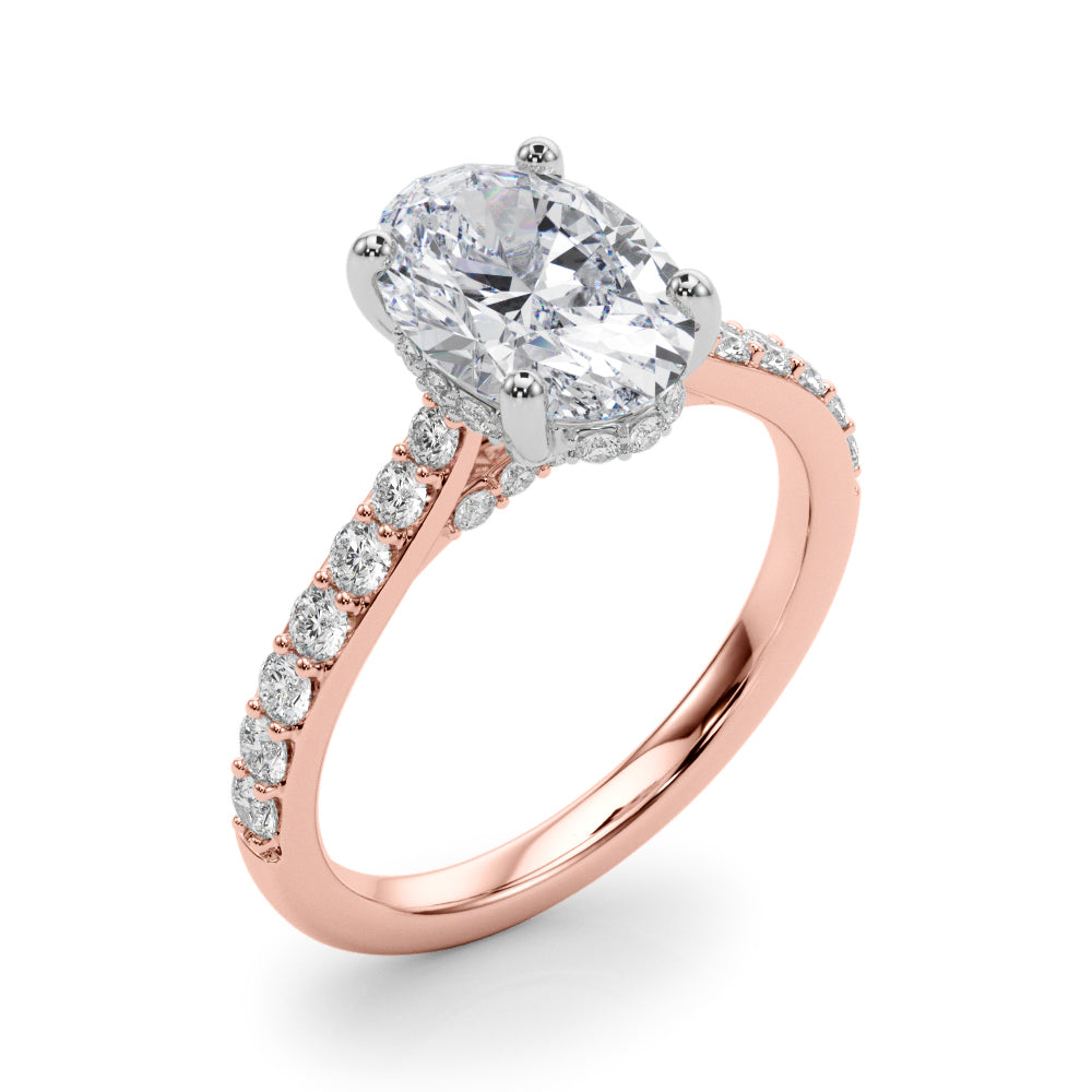 LUMEO Oval Hidden Halo Diamond Engagement Ring Angle View in 18k Solid Rose Gold 