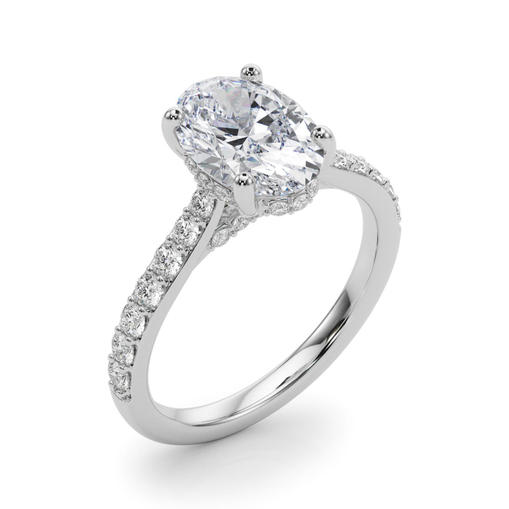 LUMEO Oval Hidden Halo Diamond Engagement Ring Angle View in Platinum 