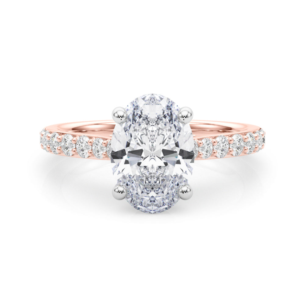 LUMEO Oval Hidden Halo Diamond Engagement Ring Set in 18k Solid Rose Gold 