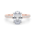 LUMEO Oval Hidden Halo Diamond Engagement Ring Set in 18k Solid Rose Gold 