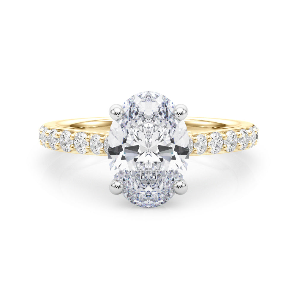LUMEO Oval Hidden Halo Diamond Engagement Ring Set in 18k Solid Yellow Gold 