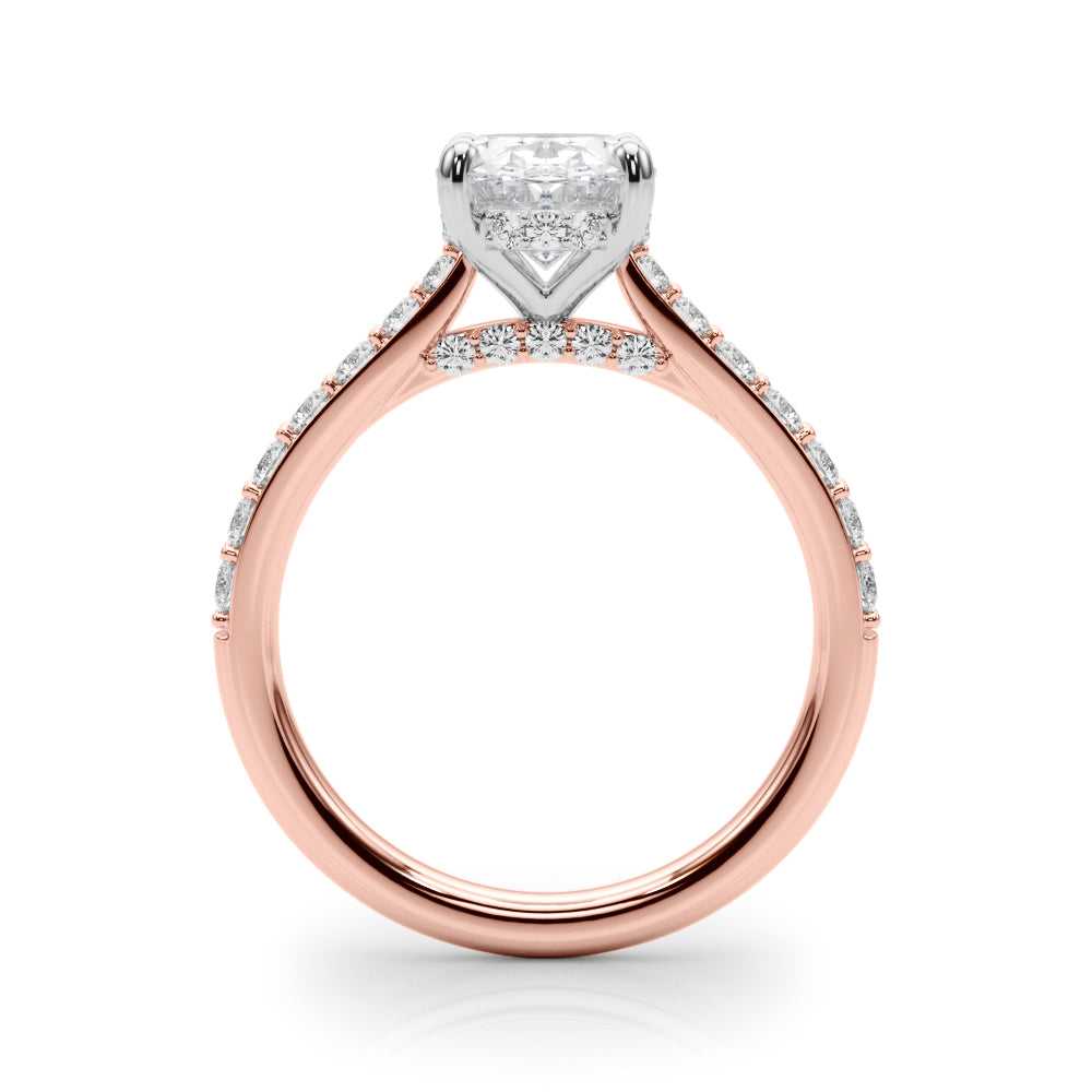 LUMEO Oval Hidden Halo Diamond Engagement Ring Side View in 18k Solid Rose Gold 