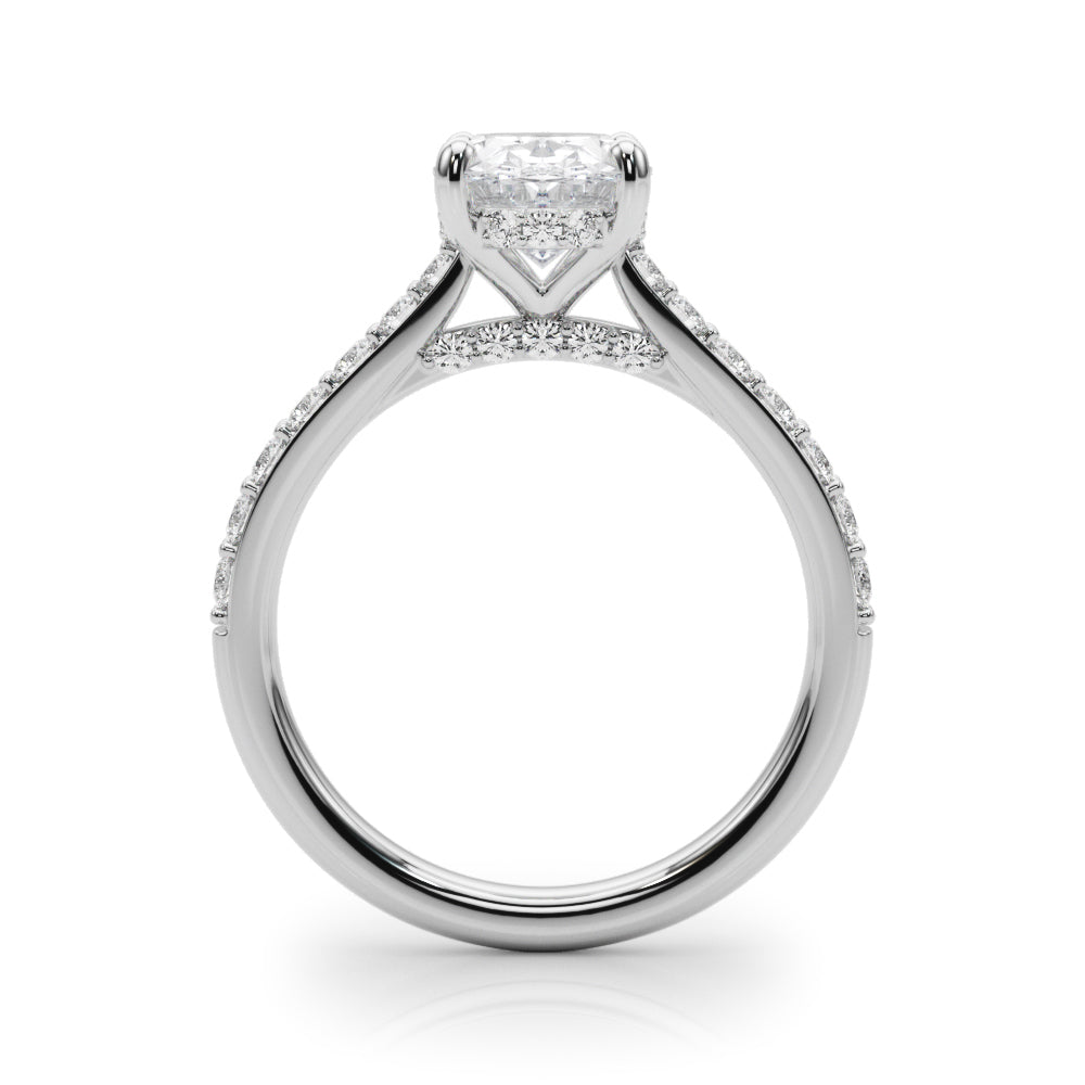 LUMEO Oval Hidden Halo Diamond Engagement Ring Side View in Platinum 