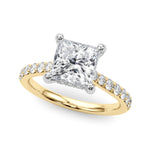 LUMEO Princess Hidden Halo Diamond Engagement Ring Front View in 18k Solid Yellow Gold 