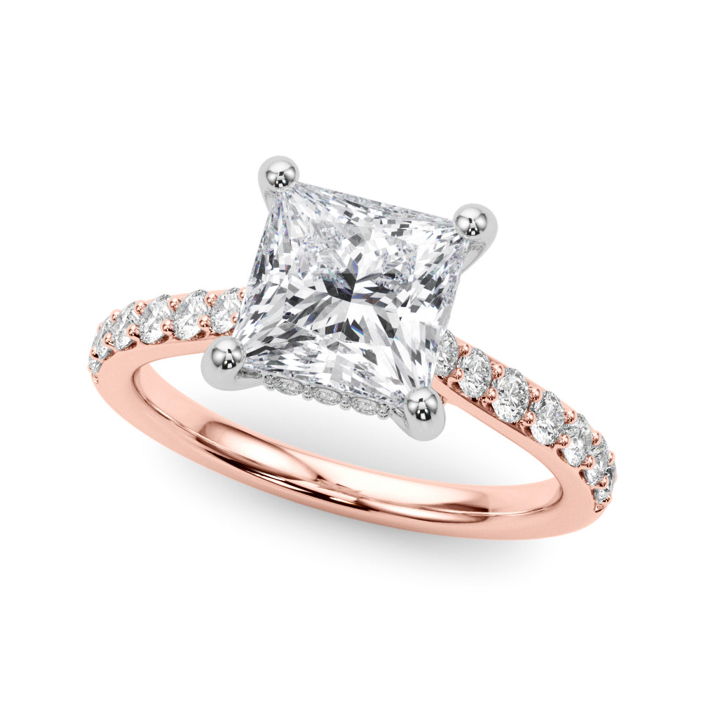 LUMEO Princess Hidden Halo Diamond Engagement Ring Front View in 18k Solid Rose Gold 