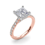 LUMEO Princess Hidden Halo Diamond Engagement Ring Angle View in 18k Solid Rose Gold 