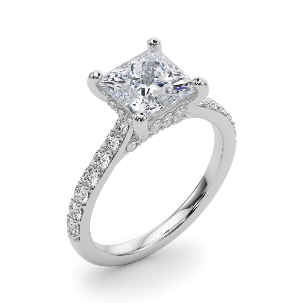 LUMEO Princess Hidden Halo Diamond Engagement Ring Angle View in Platinum 