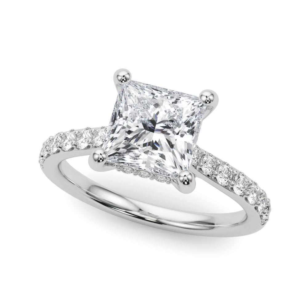 LUMEO Princess Hidden Halo Diamond Engagement Ring Front View in Platinum 