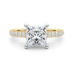 LUMEO Princess Hidden Halo Diamond Engagement Ring Set in 18k Solid Yellow Gold 