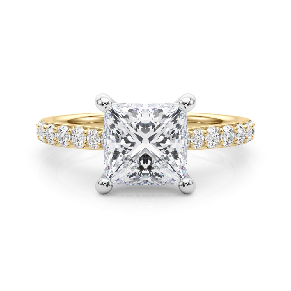LUMEO Princess Hidden Halo Diamond Engagement Ring Set in 18k Solid Yellow Gold 