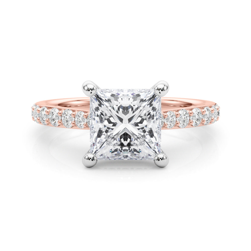 LUMEO Princess Hidden Halo Diamond Engagement Ring Set in 18k Solid Rose Gold 