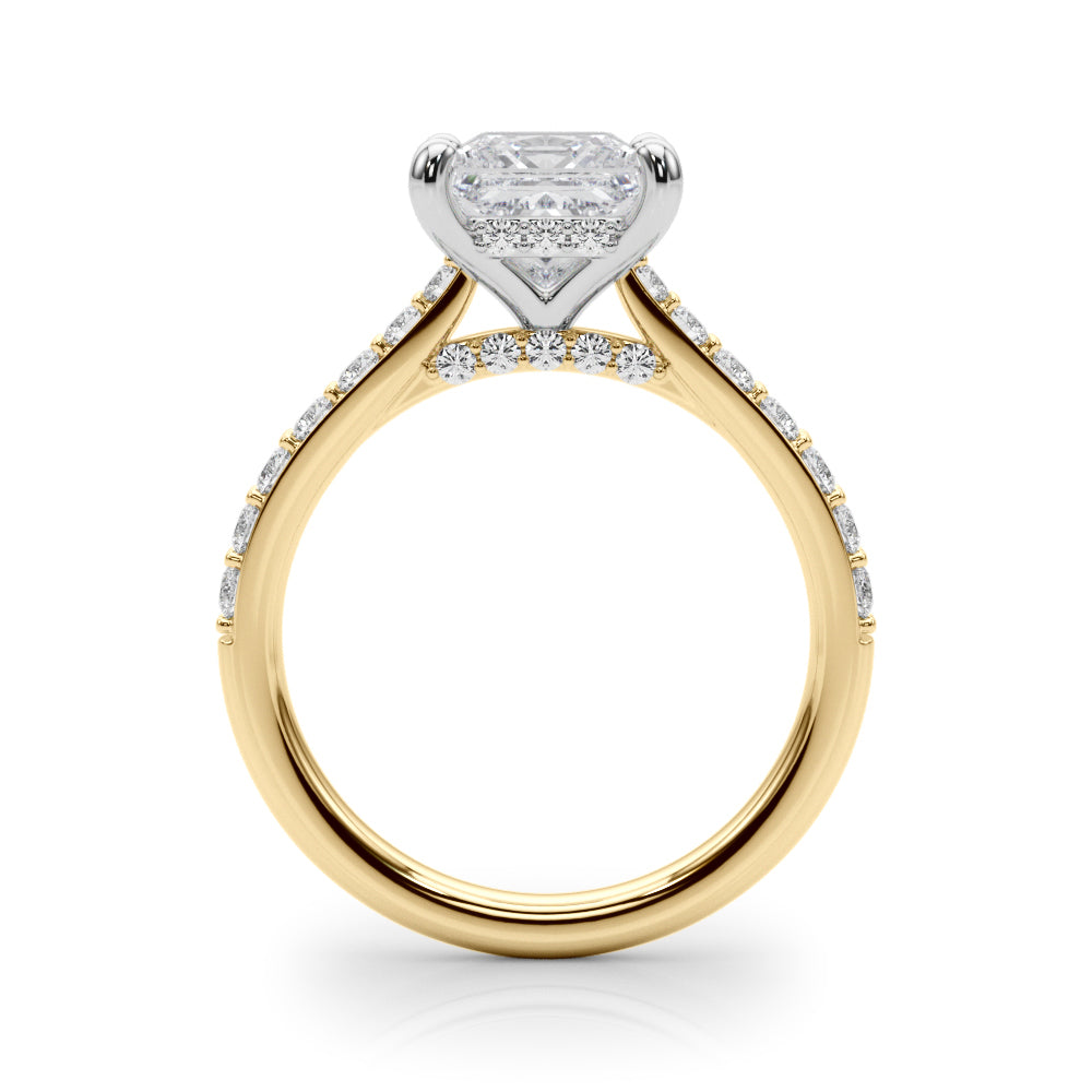 LUMEO Princess Hidden Halo Diamond Engagement Ring Side View in 18k Solid Yellow Gold 
